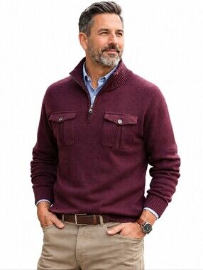 Weatherproof Mens Sweater XXL Burgundy Half Zip 100% Cotton Classic Pullover NWT